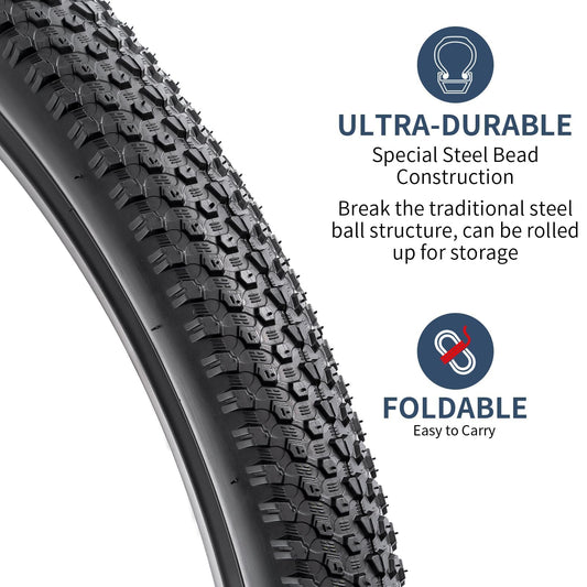 YunSCM 2 Pcs Foldable 26 inch Bike Tyres 26x2.10 ETRTO 52-559 and 26?? Bike Tubes AV32mm Schrader Valve Compatible with 52/54-559 26x2.10 26X2.125