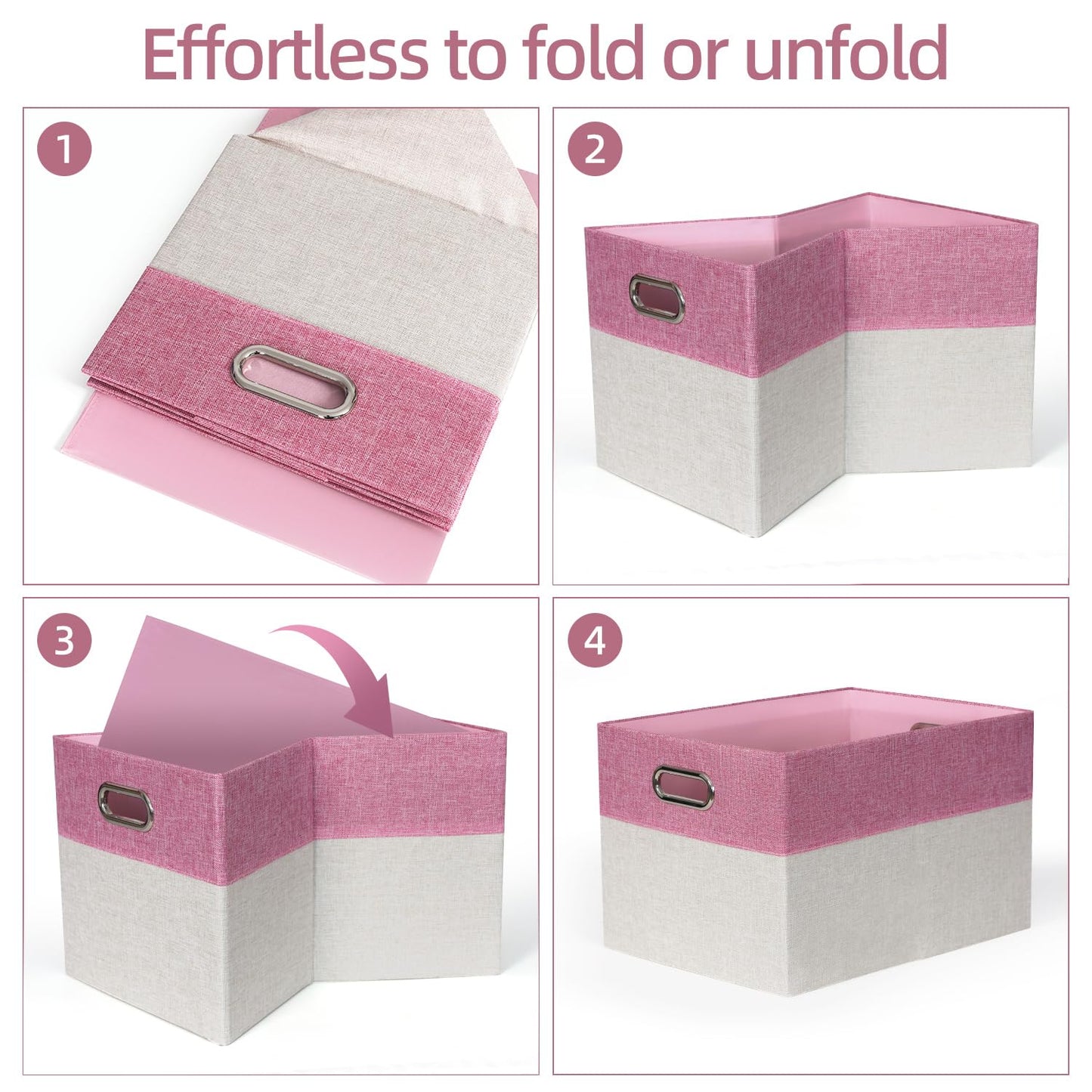BinWhiz 3 Pack Clothing Storage Bins, Rectangle Large Storage Baskets with Metal Handle, Collapsible Storage Organiser Bins