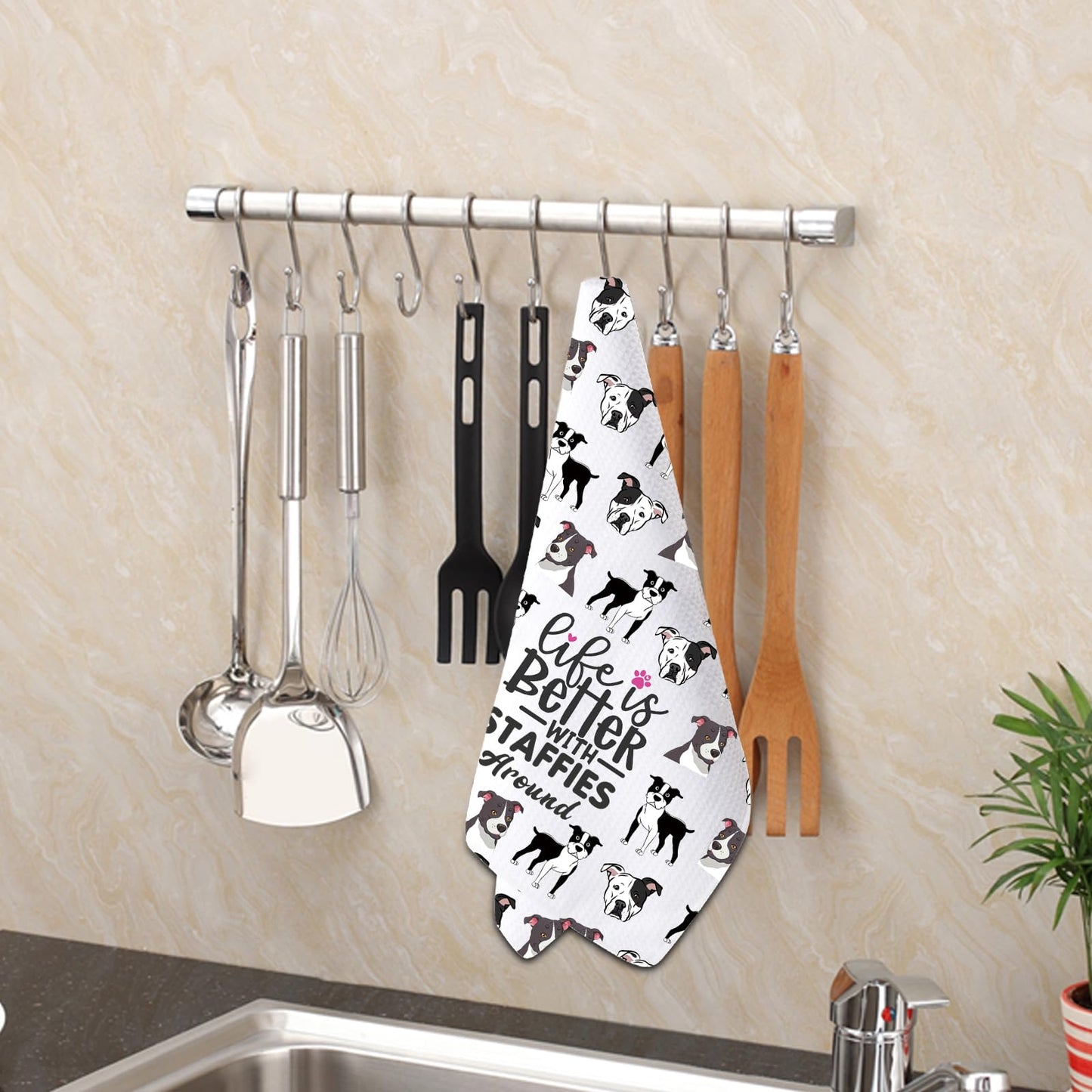 PXTIDY Staffie Dog Lovers Tea Towel Life Is Better With Staffies Around Staffordshire Terrier Dish Towel Staffie Dog Mom Gift