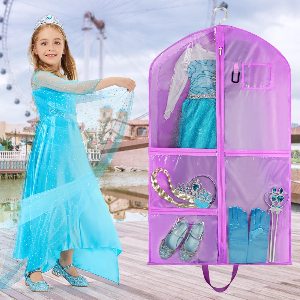 OSDUE Clothes Covers, 40 inch WaterproofHanging Garment Bags with 5 Zipper Pocket and ID Slot Pockets Foldable Kids Dance Costume Garment Bag Travel