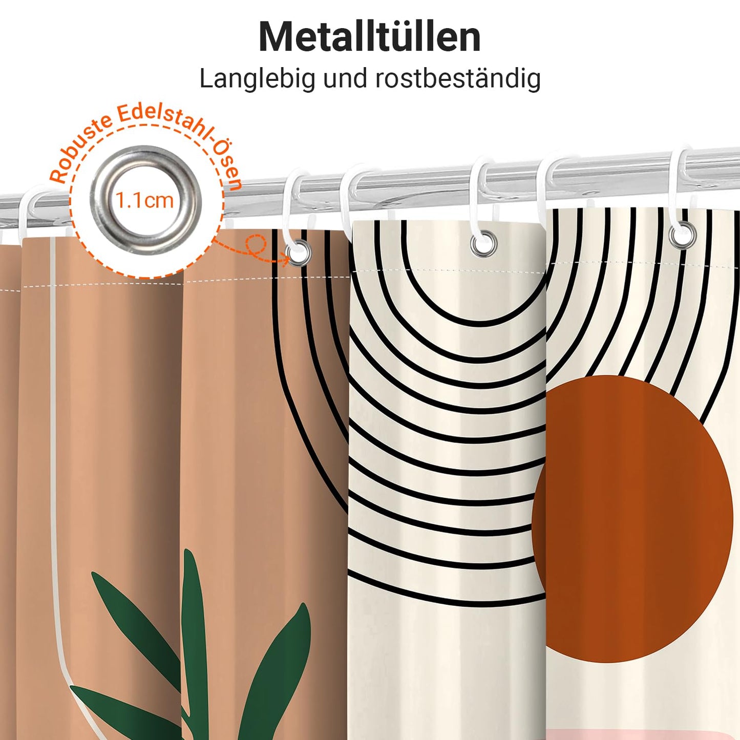 Lerores Shower Curtain, 220 x 200 cm, Leaf Print, Weighted Hem, Anti-Mould Textile, Water-Repellent