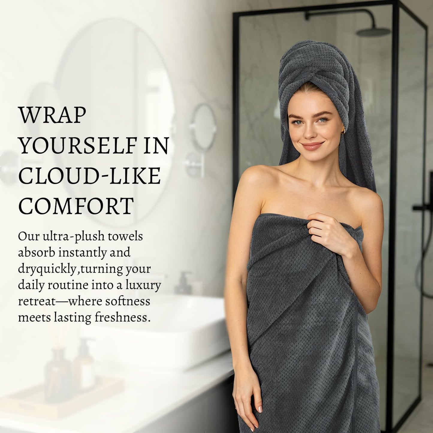 VIVOTE Microfibre Bath Towels Set Soft Bath Sheet 70x140cm Grey 2 Pieces