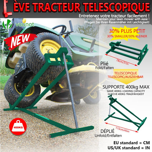 VOUNOT? Ride on Mower Jack Lift, Telescopic Maintenance Jack for Lawn mowers and Garden Tractors, Weight Capacity 400kg, Green