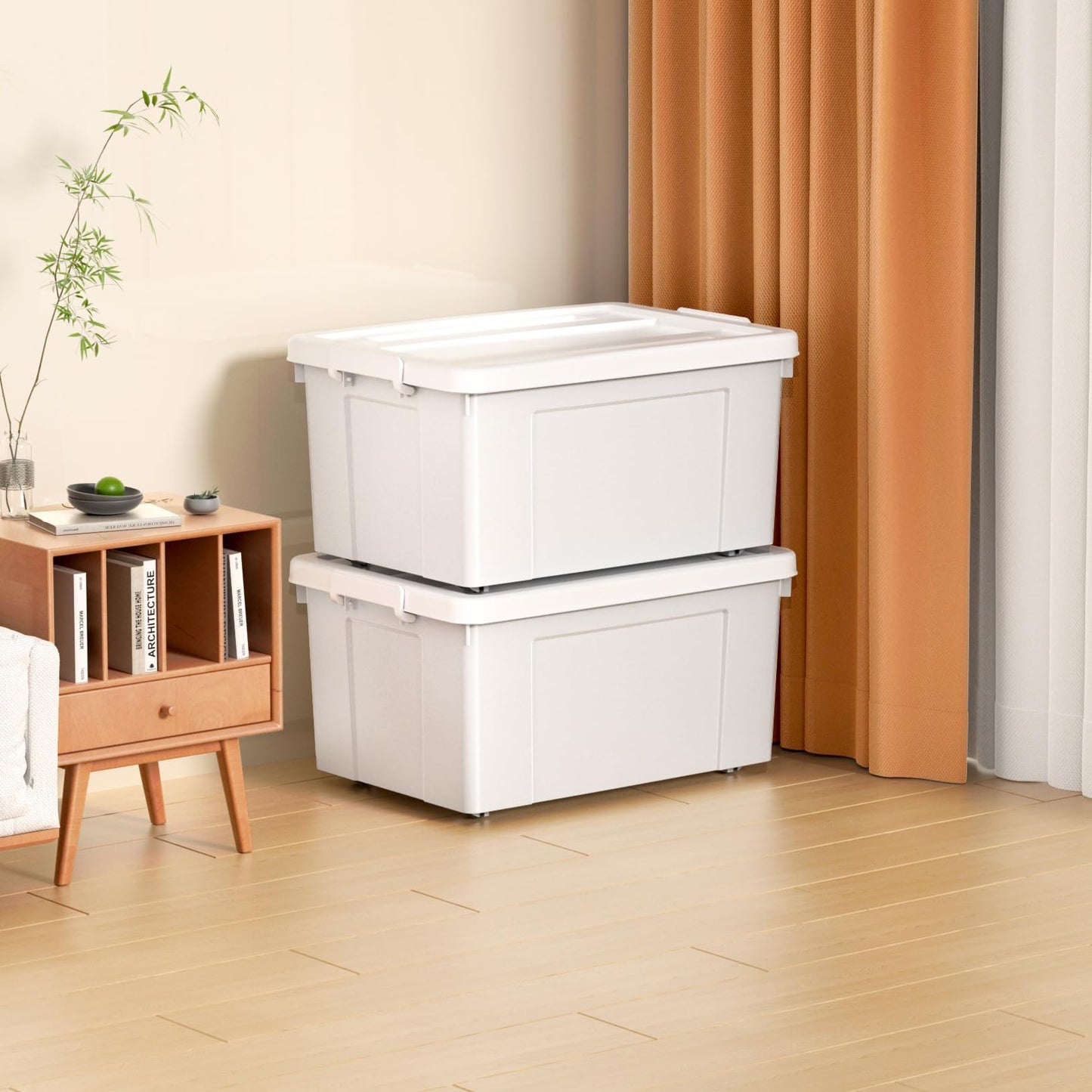 Cetomo 65L*3 Storage Boxes, Plastic Storage Box with Lids, Organizing Container with Secure Latching Buckles, Stackable, Nestable
