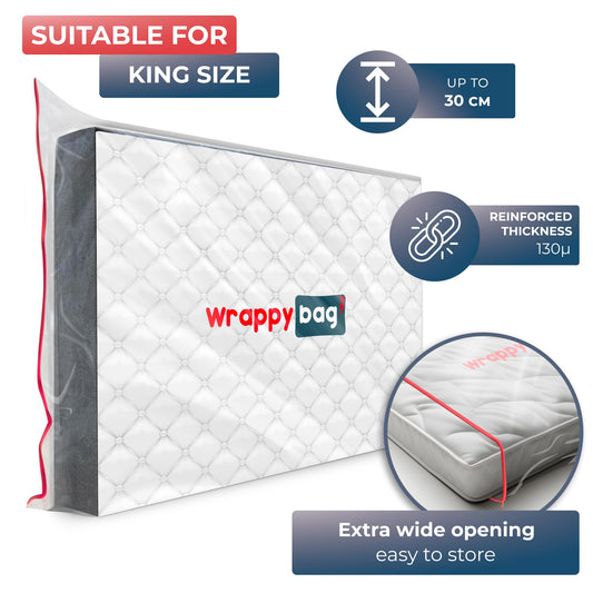 WRAPPYBAG Protective Plastic Mattress Case King Size Waterproof, Anti-Tear Storage Bag For House Moves, Storage and Transport (60" x 80") -