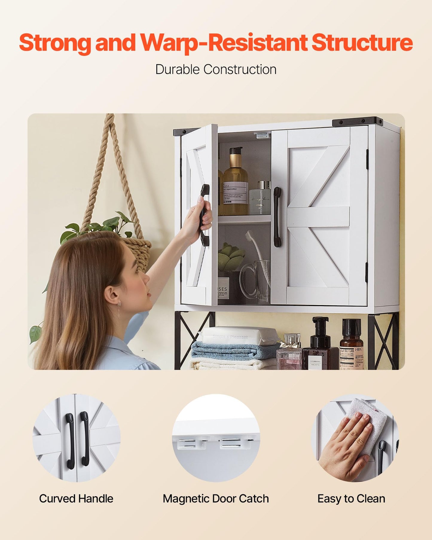 VEVOR Bathroom Wall Cabinet, with 2 Doors & Adjustable Shelf, Over the Toilet Storage Medicine Cabinet Wall Mounted