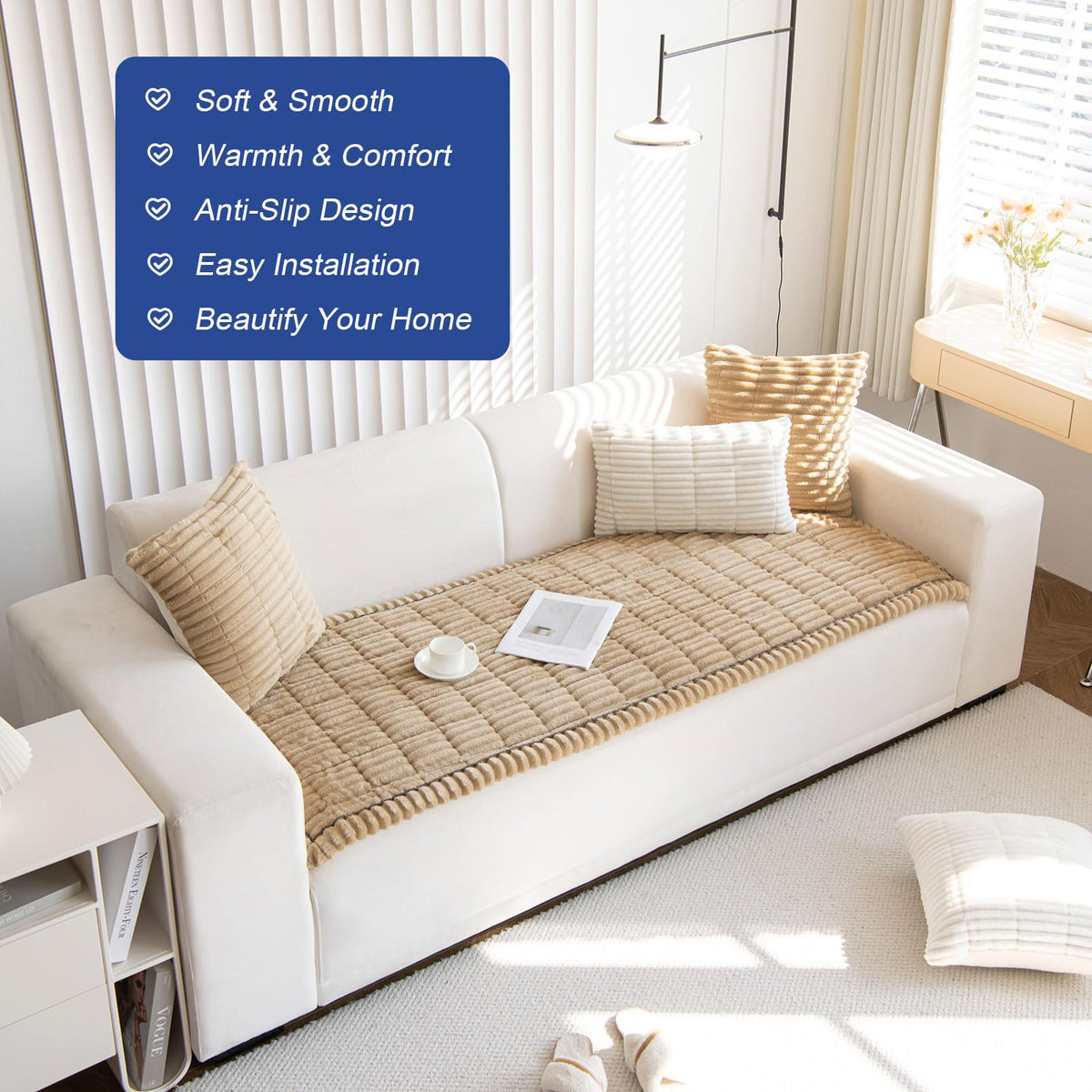 GKXLH New Thick Non-slip Sofa Cover 2 3 4 Seater Light Coffee, 70x150cm