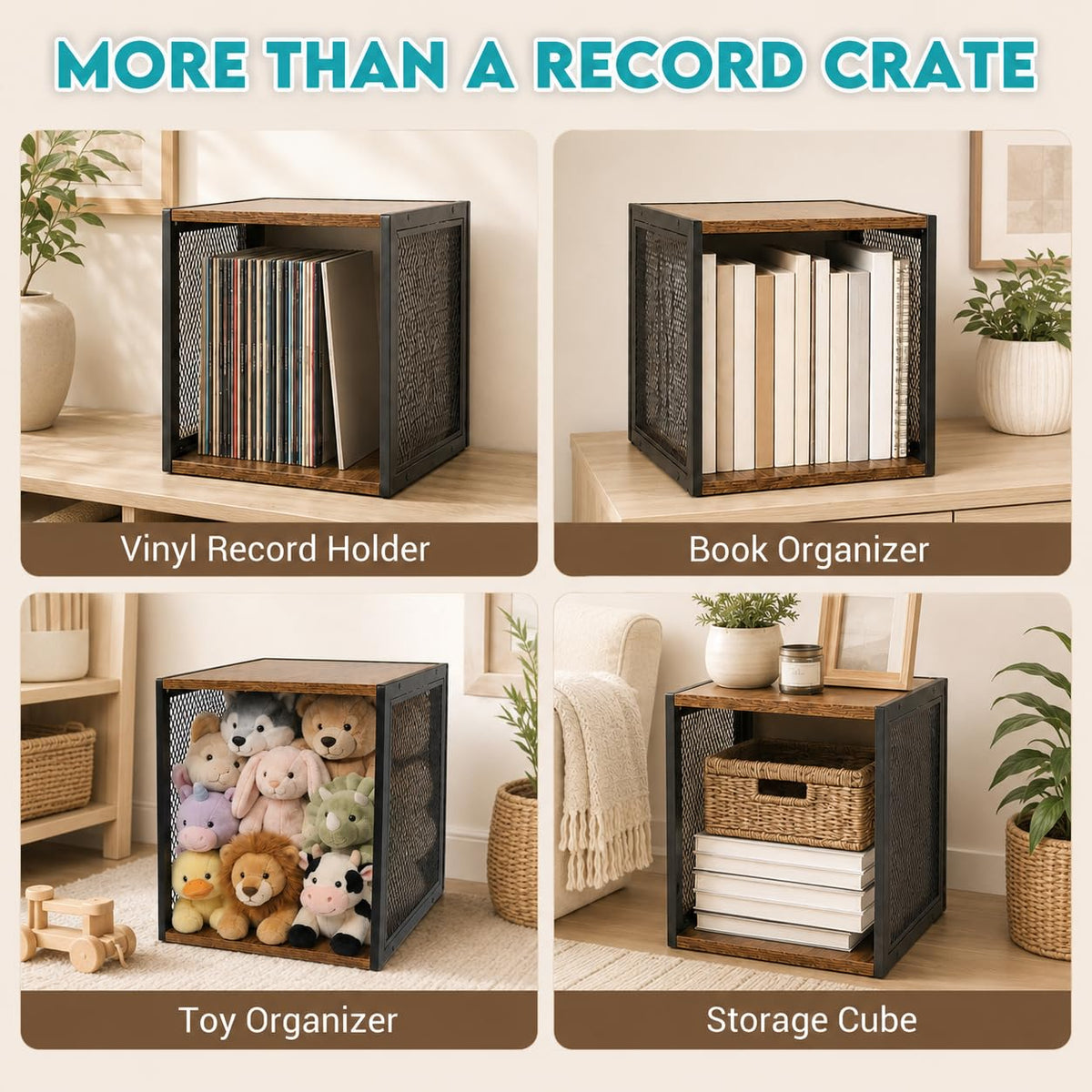 ZOESTORAGE Vinyl Records Storage Stand, Rustic Brown
