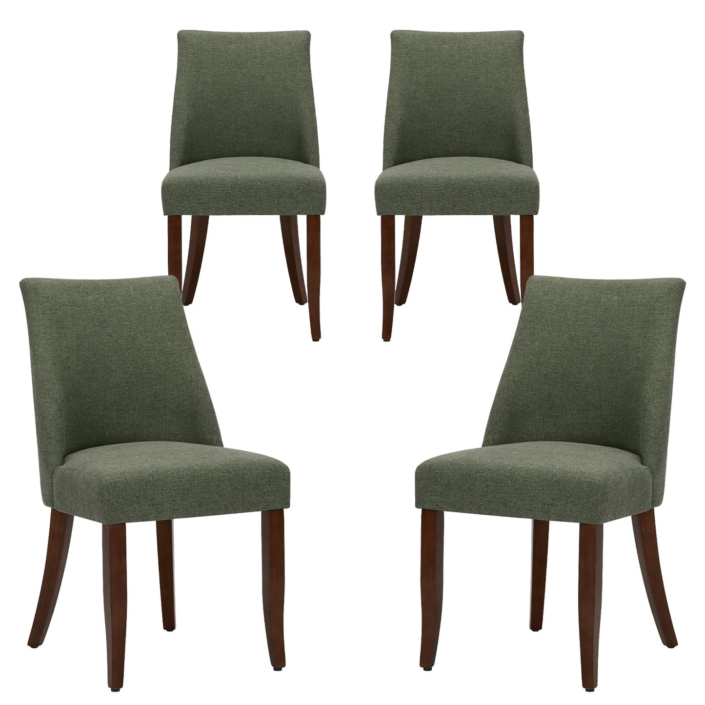 COLAMY Upholstered Dining Chairs Set of 4, Linen Fabric Parsons Dining Room Chairs with Curved Backrest, Solid Rubber Wood Legs