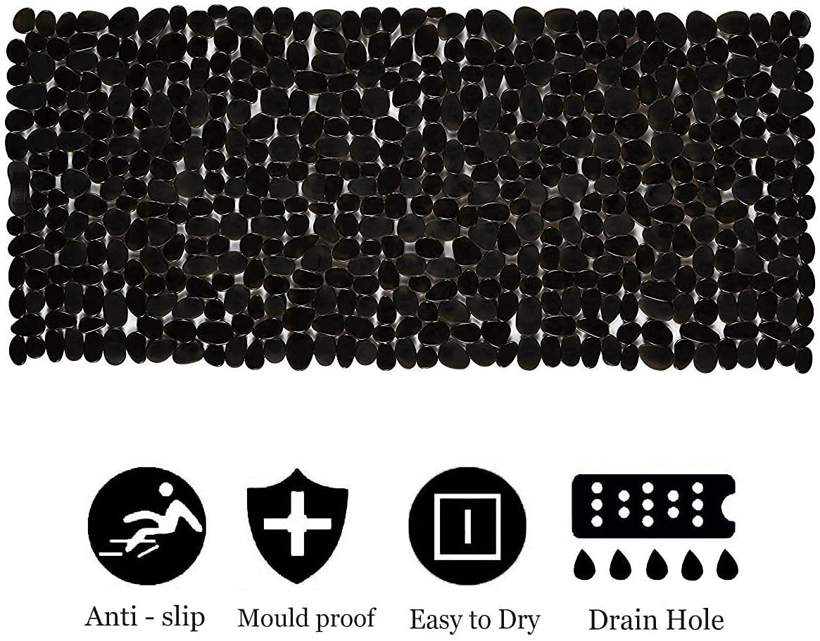 Marsheepy Non-Slip Pebble Bath Mat,Extra Long Anti Slip Bathtub Shower Mat with Suction Cups and Drain Holes for Bathroom,Machine Washable,40 x 88