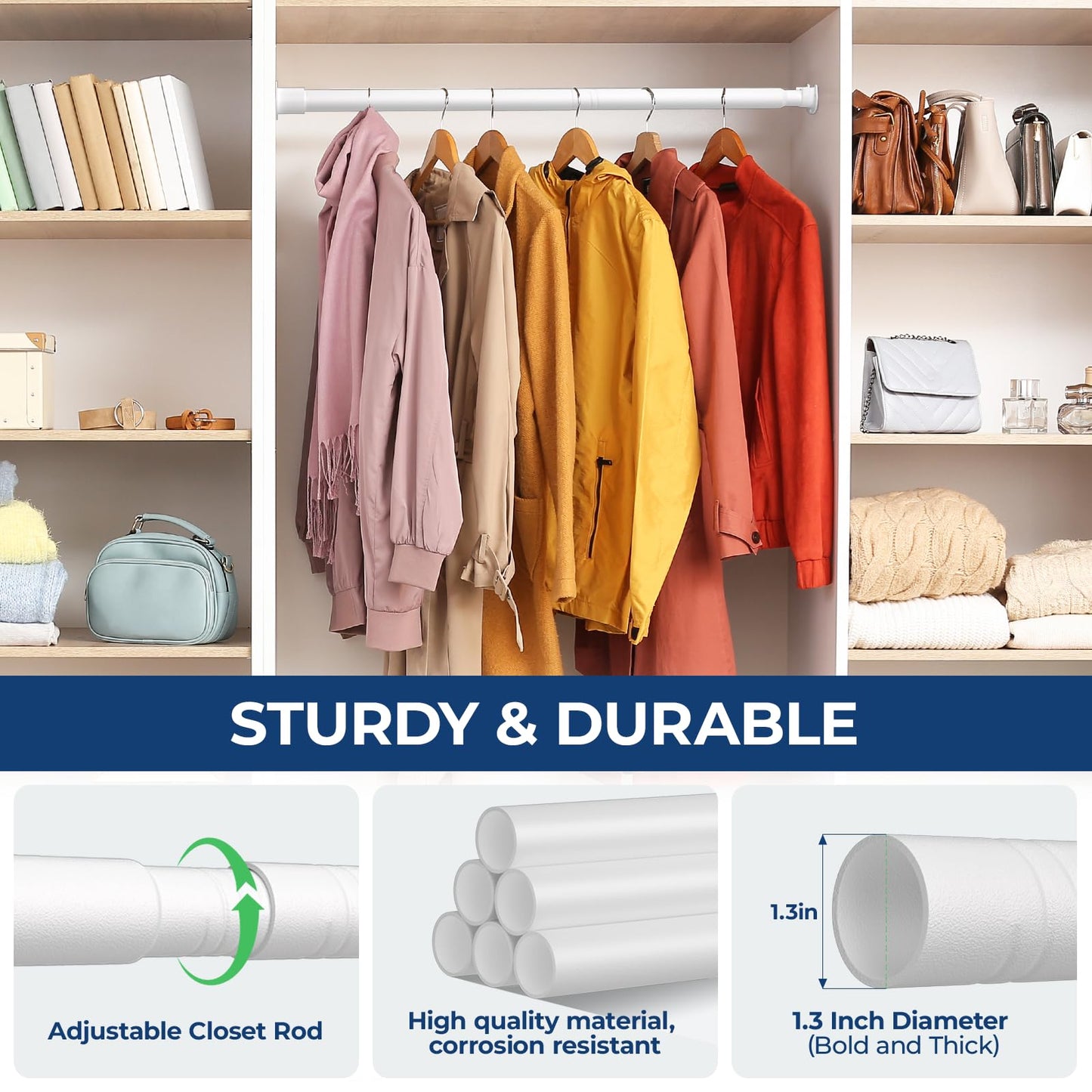Mavivegue Wardrobe Rail, 33mm Extendable Clothes Rail