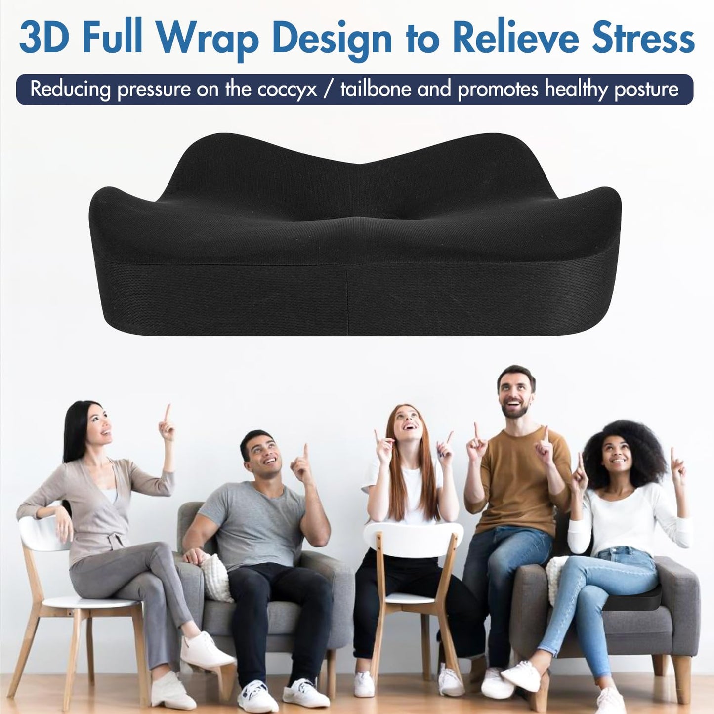 SKYNY Memory Foam Seat Cushion – Ergonomic Coccyx Cushion for Tailbone Pain & Sciatica Relief – Pressure Relief Cushion for Back Pain, Office Chair
