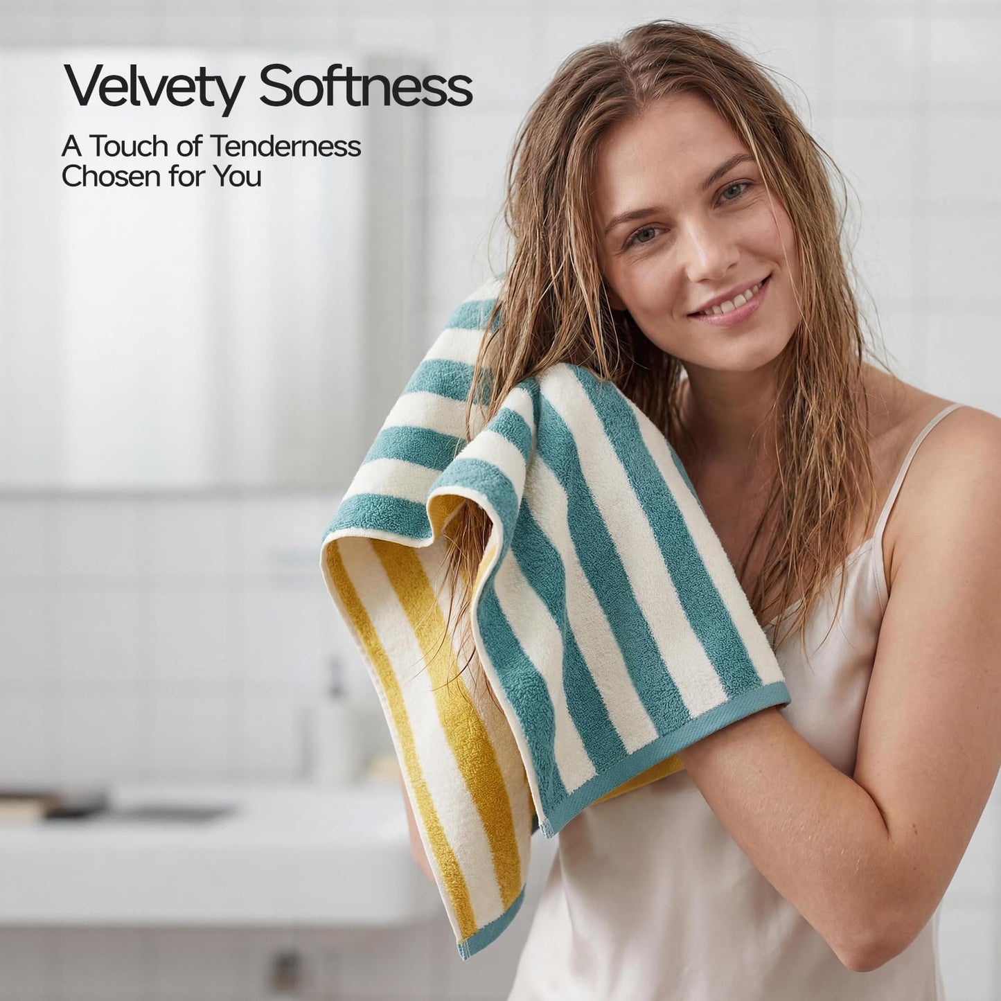 REDKISS 2 Pack Striped Hand Towels for Bathroom - 100% Cotton Decorative Hand Towel Set, 32x72cm, Soft Absorbent and Quick-Dry Towels for Bathroom