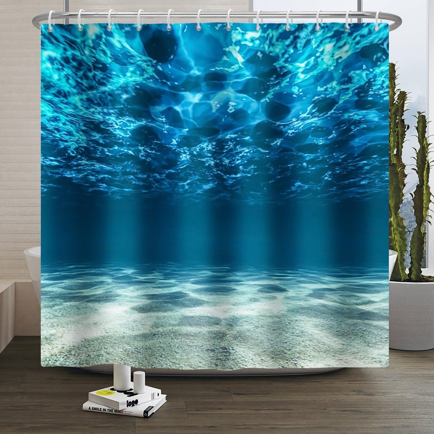 Xiaoterna Ocean Shower Curtain Blue Ocean Underwater Sea Shower Curtain Nature Undersea World Shower Curtain Deep Sea Bathroom Curtain Machine