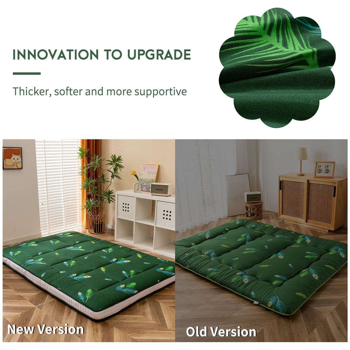 MAXYOYO Futon Mattress, Padded Japanese Floor Mattress Quilted Bed Topper, Extra Thick Folding Sleeping Pad Breathable Floor Lounger Guest Bed for