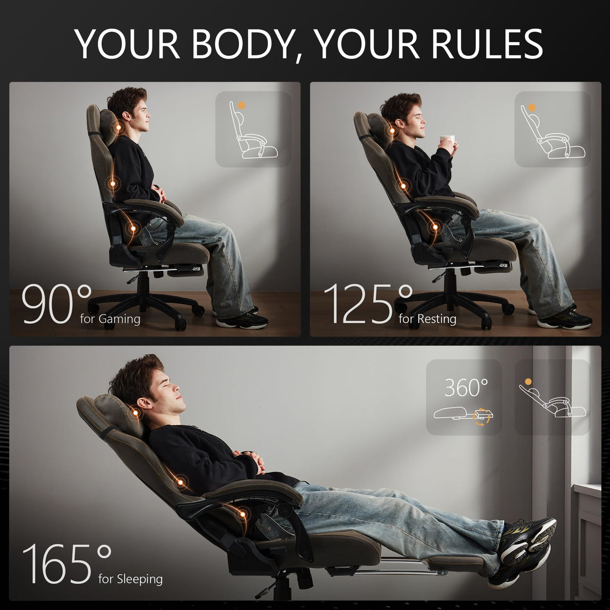 Dowinx Gaming Chair Dual-Point Massager Ergonomic Computer Chair with 360°-Swivel Footrest and Lumbar Support Heavy Duty PC Chairs with Headrest for