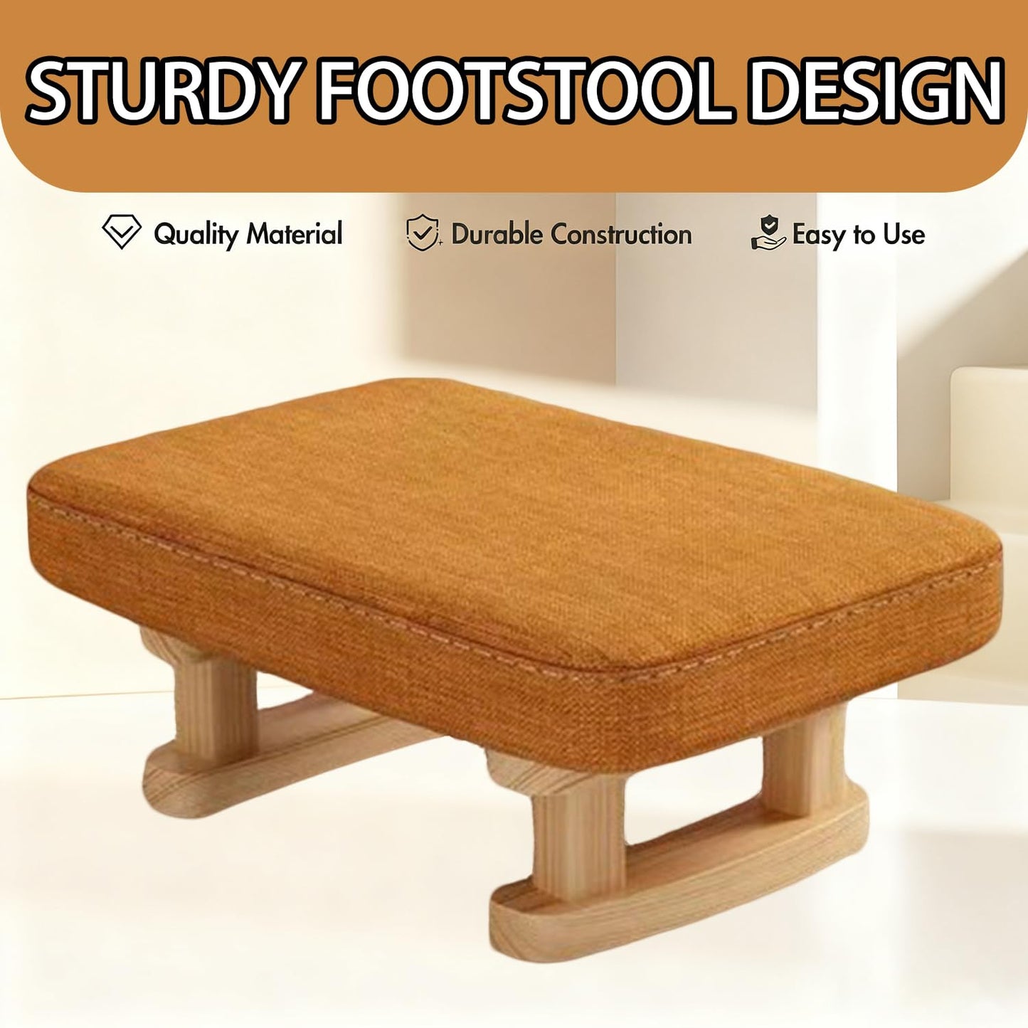 Foot Stool, Pouffe Footstool with Removable Cover, Linen Fabric Small Footstool with Cushion, Footstools for Living Room Entryway Office Bedroom