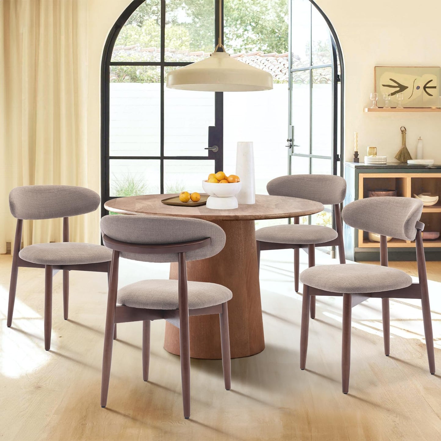 COLAMY Modern Dining Chairs Set with Wooden Legs – Upholstered Fabric Dining Room Chairs with Curved Backrest, Soft Cushion Seat