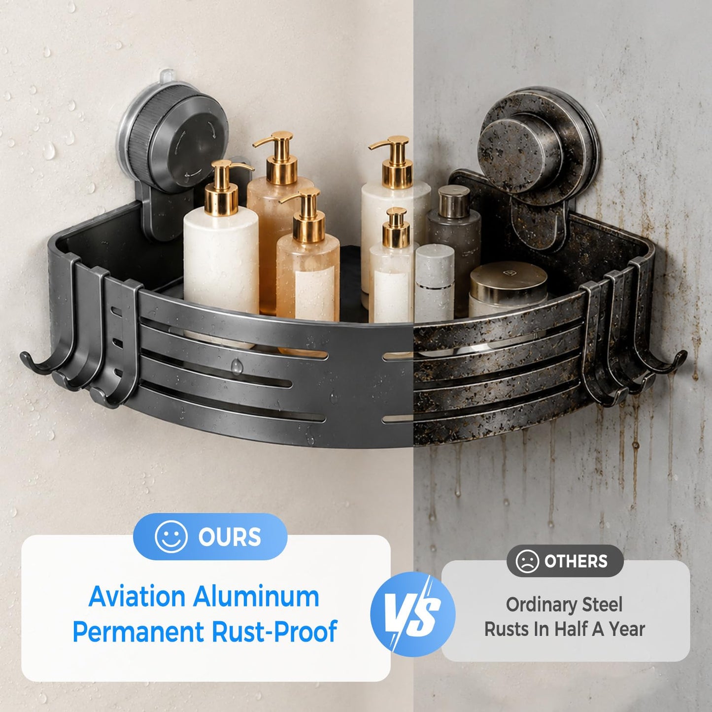 Lekesky Corner Shower Caddy Suction Cup, Shower Shelf No Drilling, Rust Resistant Bathroom Corner Shelves, Removable Shower Rack for Bathroom