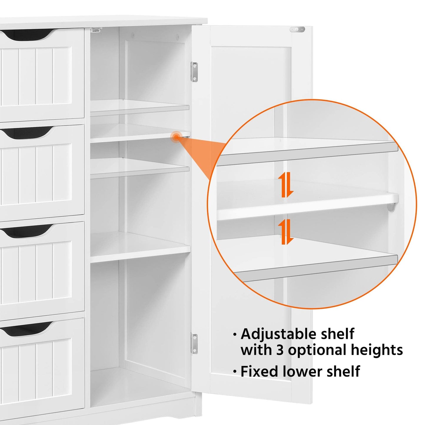 Yaheetech Large Bathroom Cabinet with 4 Drawers & Door, Adjustable Shelf