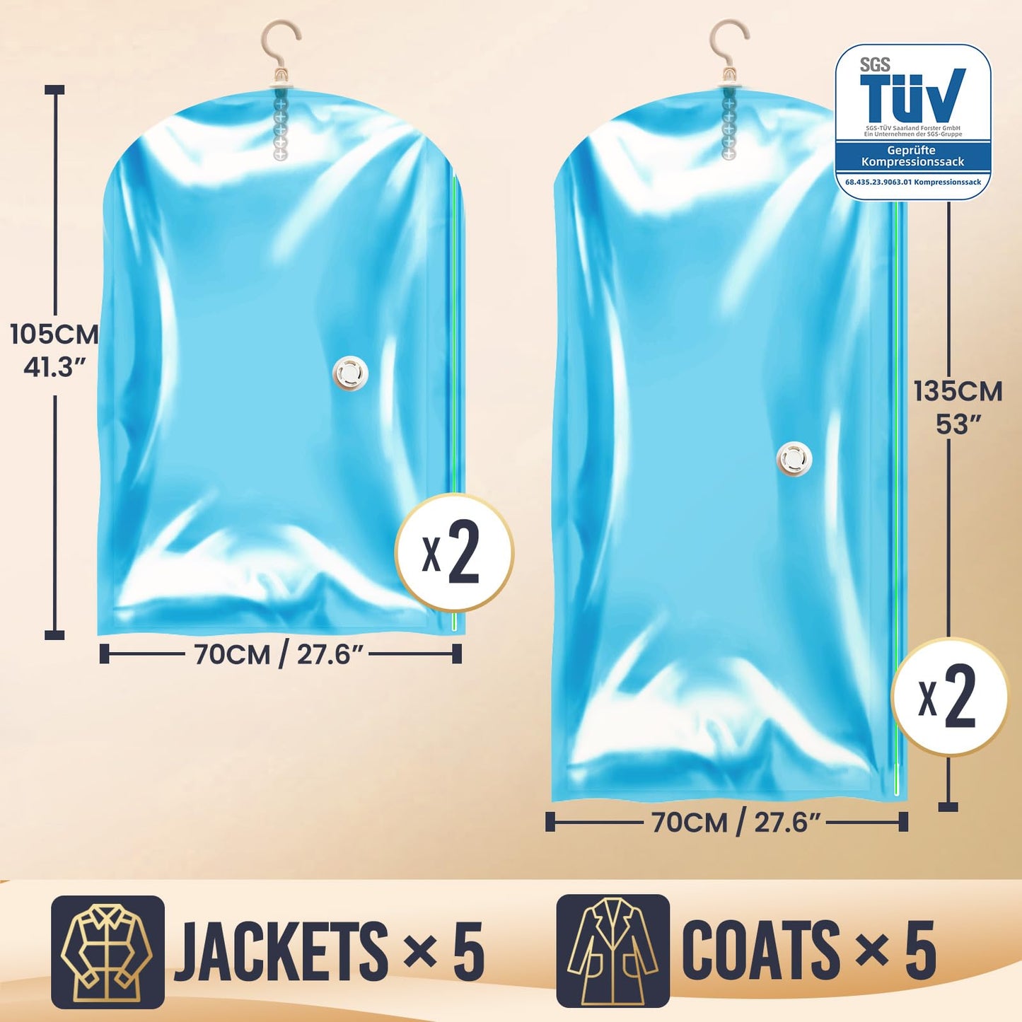 TAILI Hanging Vacuum Storage Bags, Vacuum Storage Bags for Coats, 4 Combo