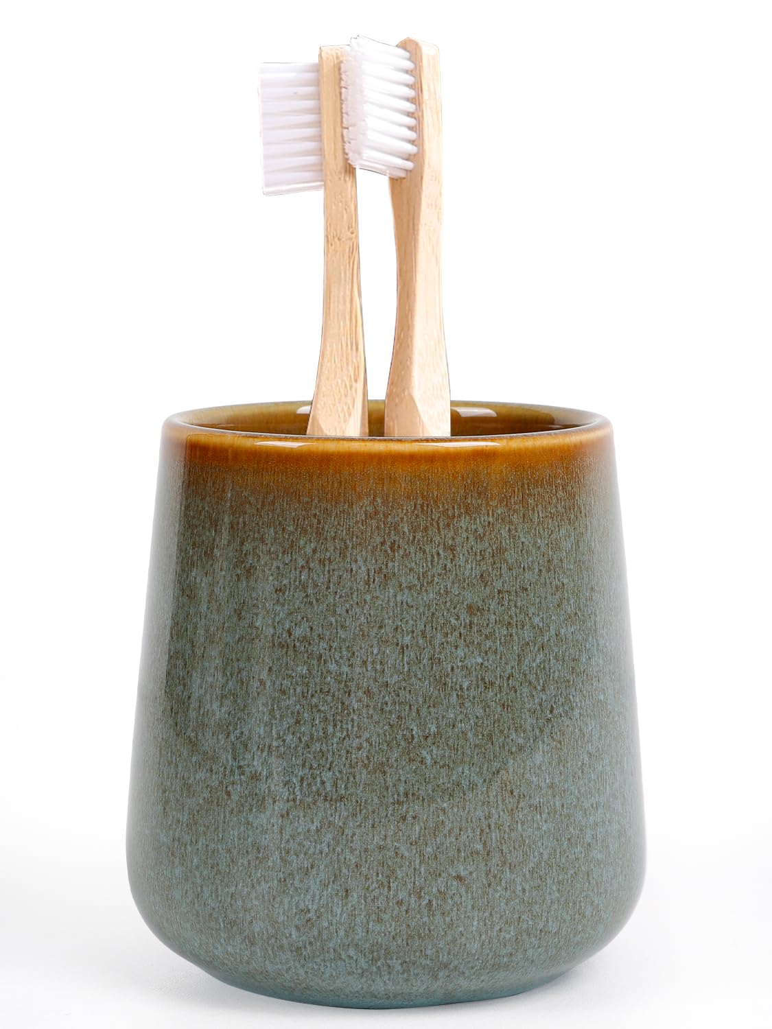 Autumnlife Toothbrush Holder Green, 12 oz Ceramic Mouthwash Cup Bathroom Reusable Toothbrush Cup, Reactive Glaze Toothbrush Holders for Toothbrush and