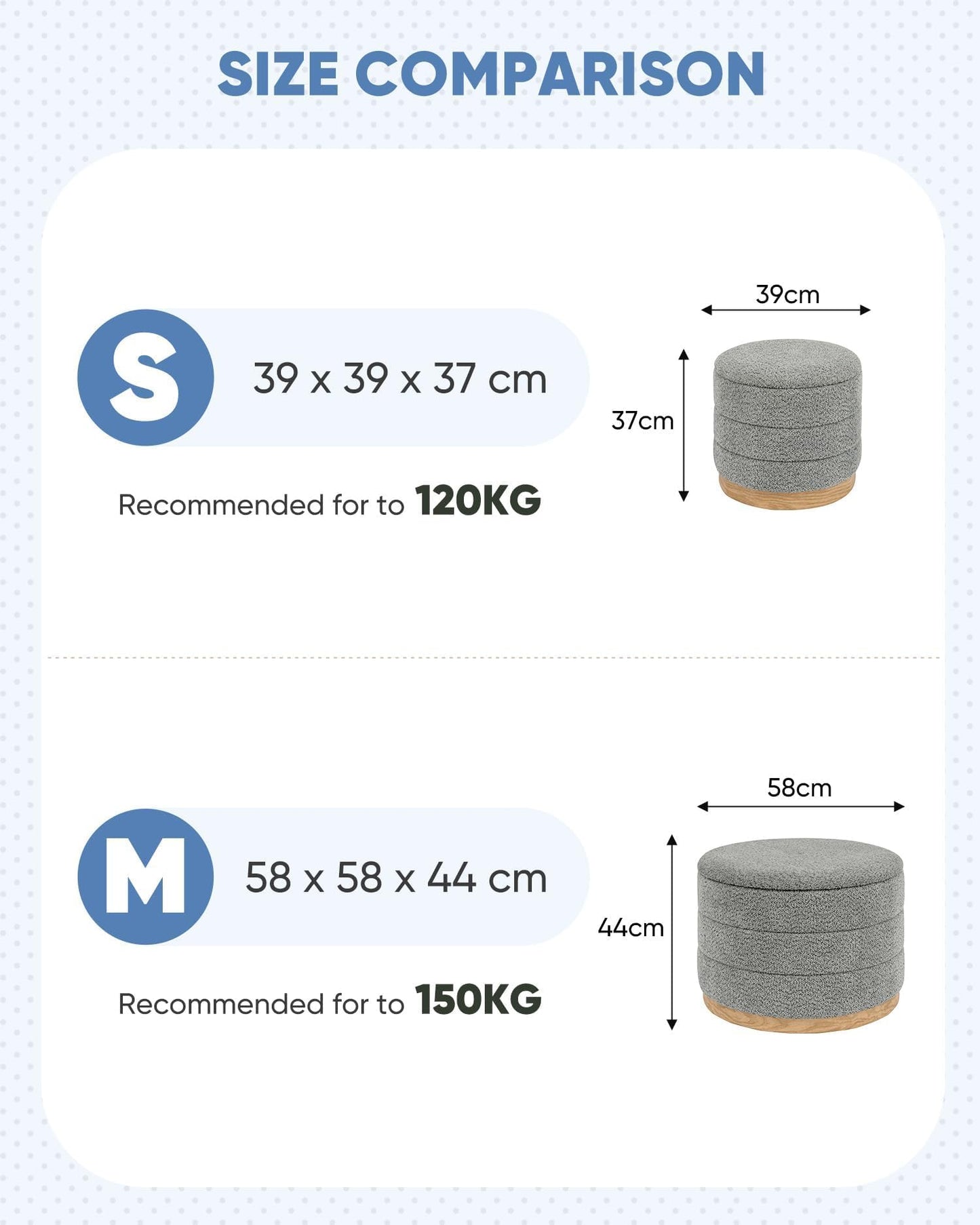 Bonlife Round Chenille Storage Ottoman, Folding Footstool with Table Top, 58x58x44cm, Load Capacity 150kg, for Living Room Bedroom Hallway