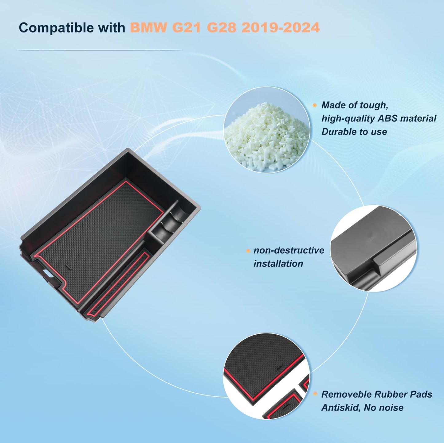 BIXUAN Compatible with BMW 3 Series (G20) G21 G28 2019-2024 4 Series (G22/G23/G26) i3 i4 Centre Console Storage Box Non-Slip Mat Storage Compartment