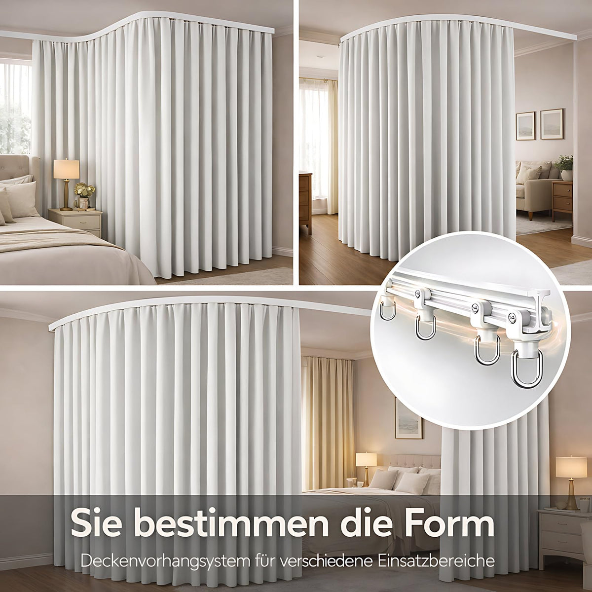 JILRON Room Divider Curtain, Ceiling Mounted on Rails, Room Divider for Flexible Privacy Screen White, H 213 x W 270 cm