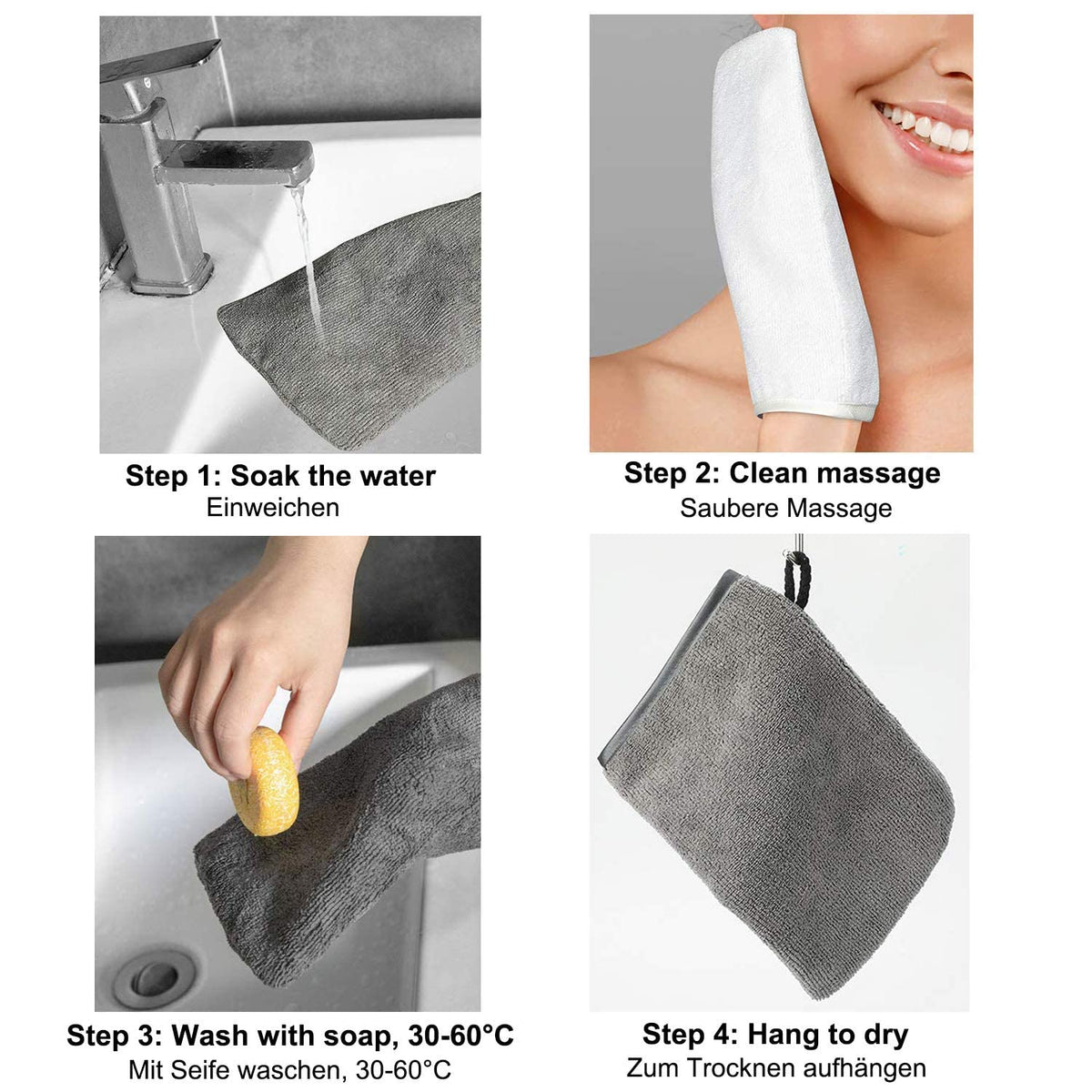 PHOGARY Microfibre Body Wash Mitts Set 10pcs Flannels Soft Shower Face Mitts, Bath SPA Cloth, Reusable Makeup Remover Mitt Gloves, 15x21 cm