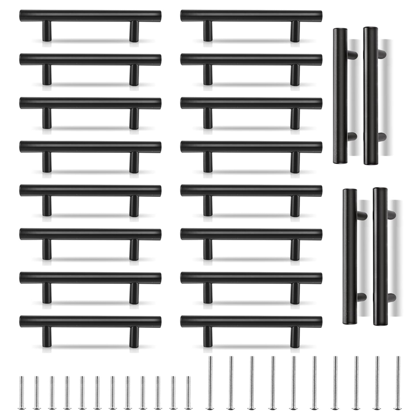 CYEER 20 Pack Black Kitchen Handles 96mm Hole Center, Matt Black Drawer Cupboard Door Handles, Stainless Steel T Bar Wardrobe Cabinet Pull Handle for
