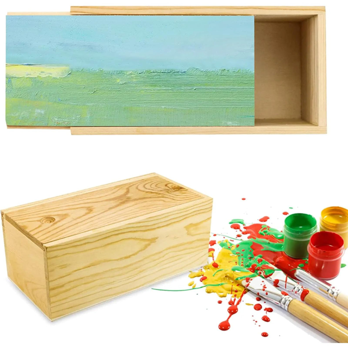 Anktily 2 Pack Unfinished Wood Storage Box with Slide Lid, Blank Natural Wood Box Case Container for Jewellery, DIY Arts & Crafts Hobbies 20x10x8cm