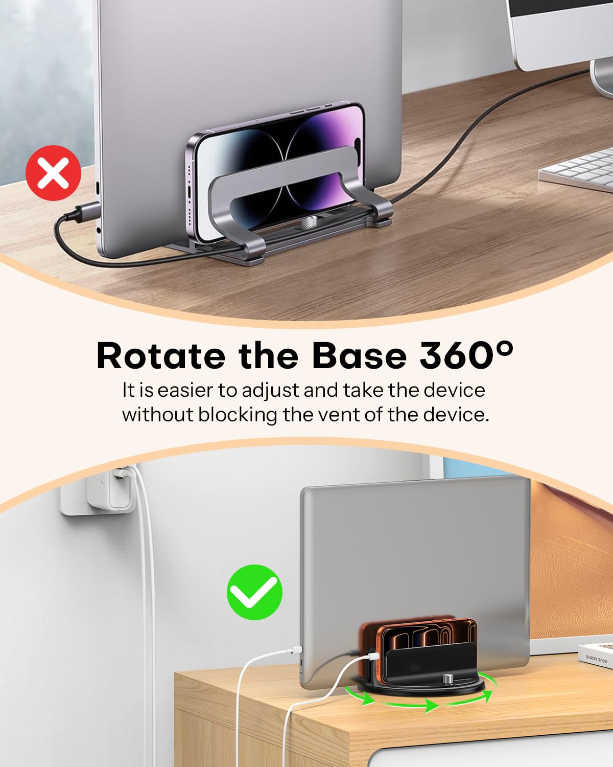 OMOTON Vertical Laptop Stand, 360° Swivel Dual Slot Aluminium Holder