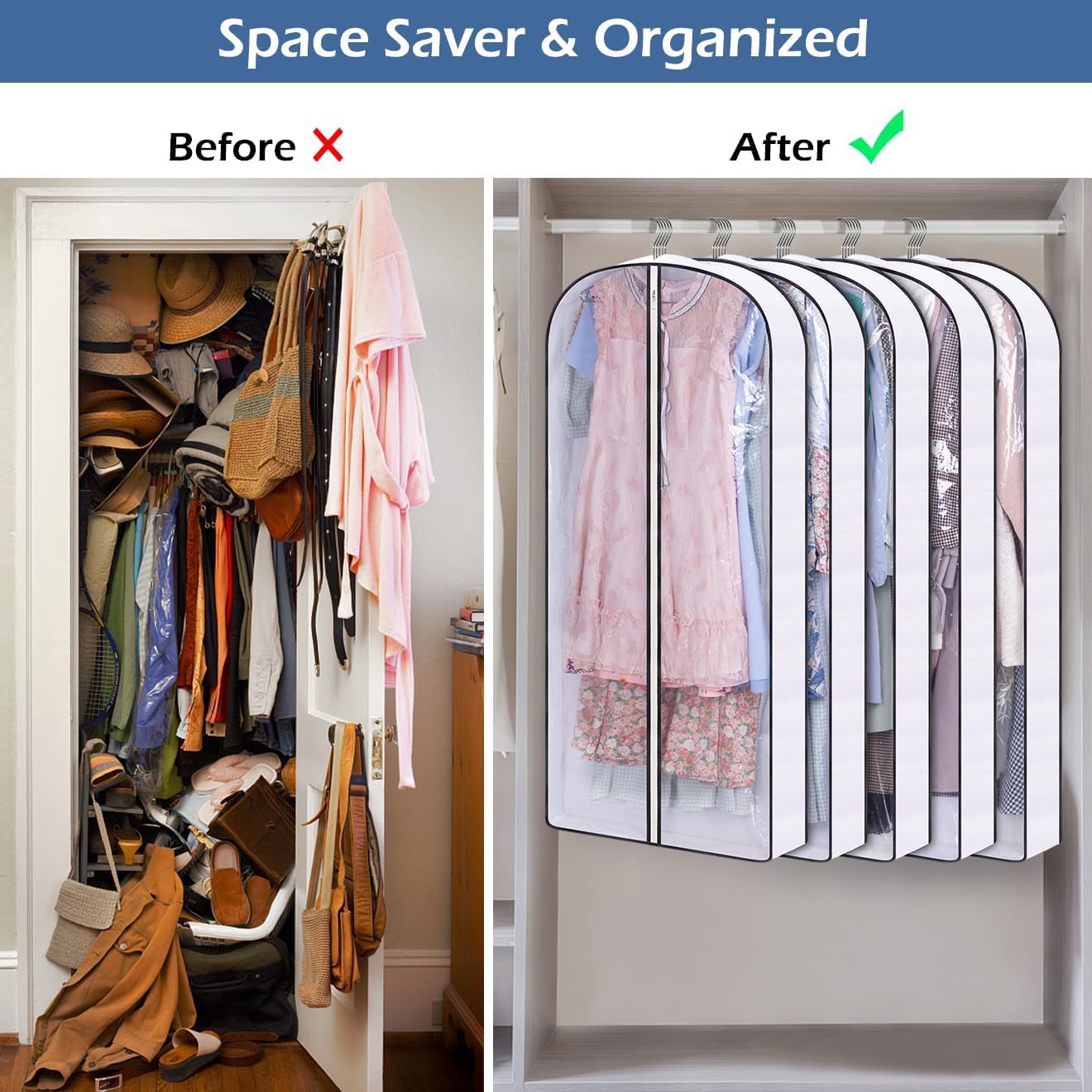 SLEEPING LAMB 50" Clear Garment Bags for Hanging Clothes Storage 4" Gussetes Dress Bags for Closet Storage Coat Cover for Suits, Sweater