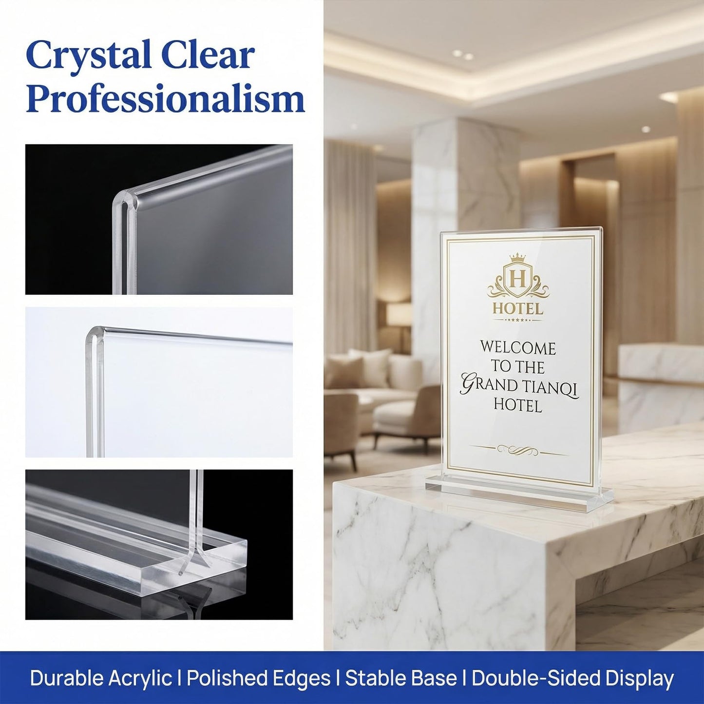 HOPNKN 3 Pack Acrylic Sign Holder A4 , Double Sided Acrylic Stands for Desktop Displaying, Clear A4 Display Stand for Restaurant, Office, School