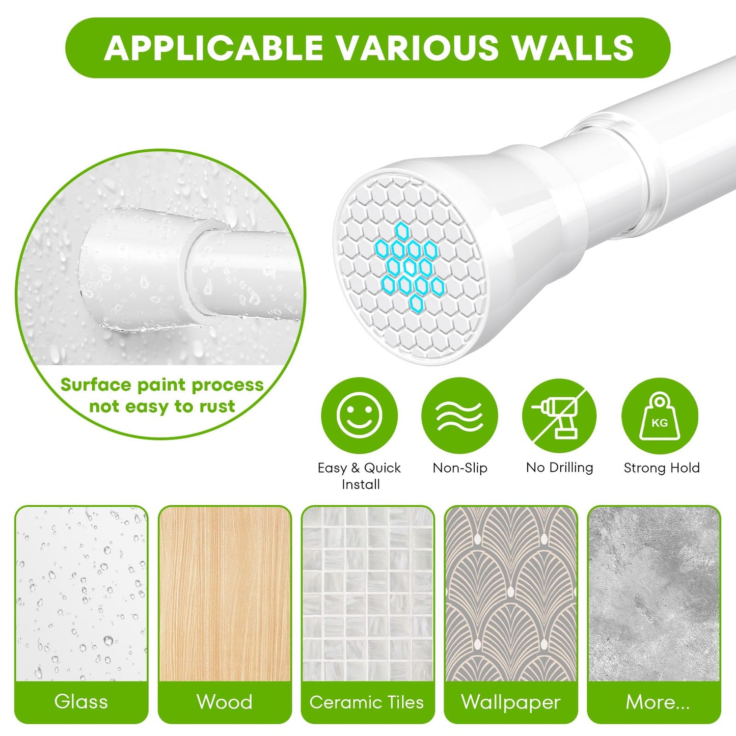 Tension Rod Extendable Curtain Poles 70-130 cm Tension Rods for Curtains Net Curtain Rods Extendable Shower Curtain Rod Telescopic Curtain Pole No