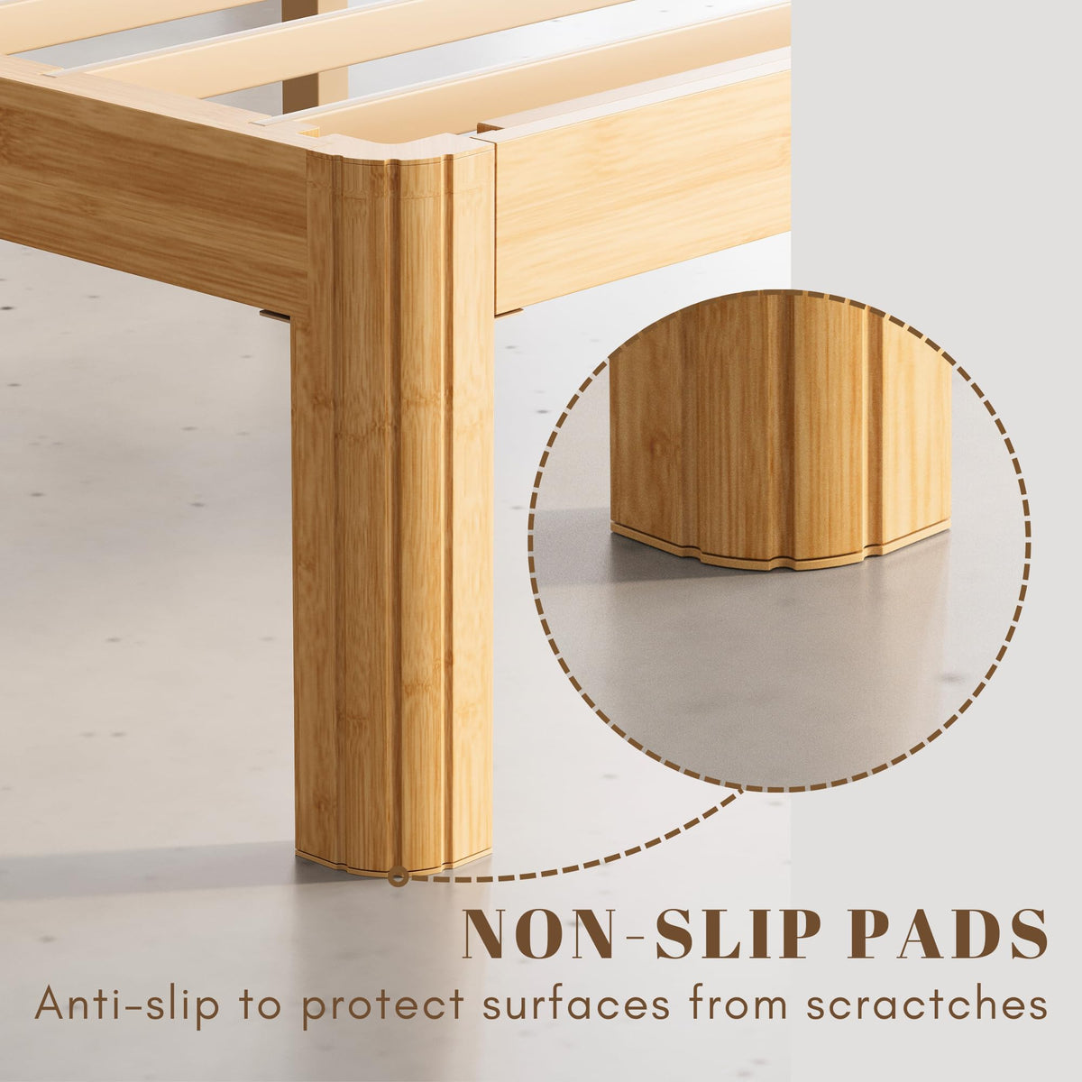 QFtime Bamboo Wood King Size Bed Frame with Metal Slats Support, Platform King Bed Frame, Easy to Install, Noise Free, Sturdy, 30.5 cm High