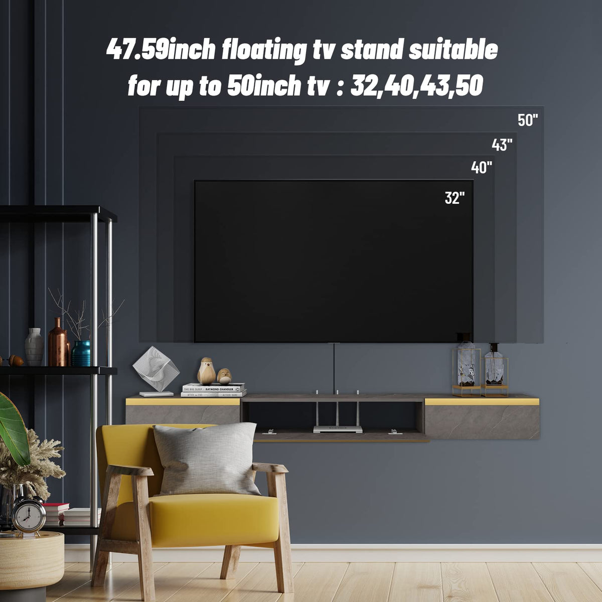 Pmnianhua Floating TV Unit, Wall Mounted TV Cabinet, Floating Shelves with 3 Doors