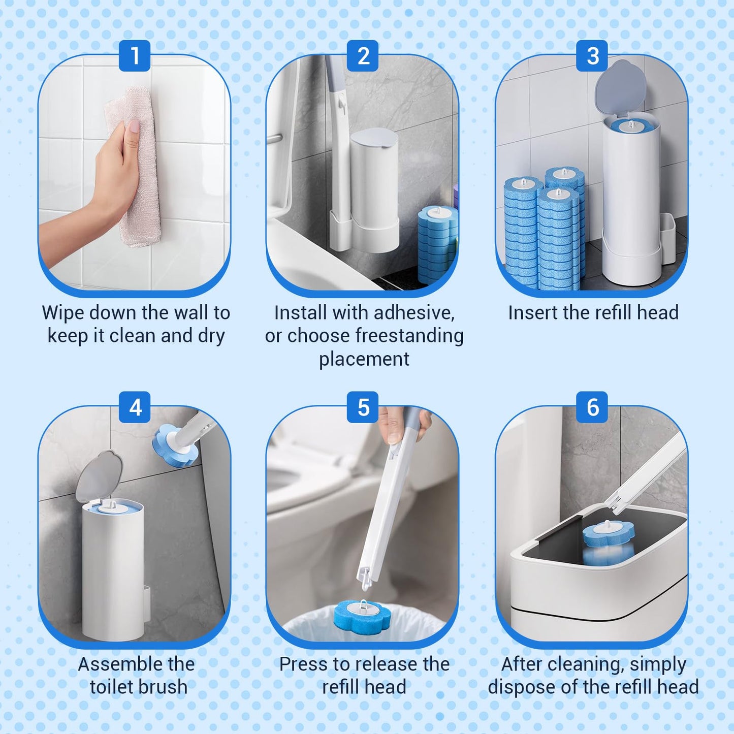 zxevg Disposable Toilet Brush & Holder Set with 48 Refills (1)
