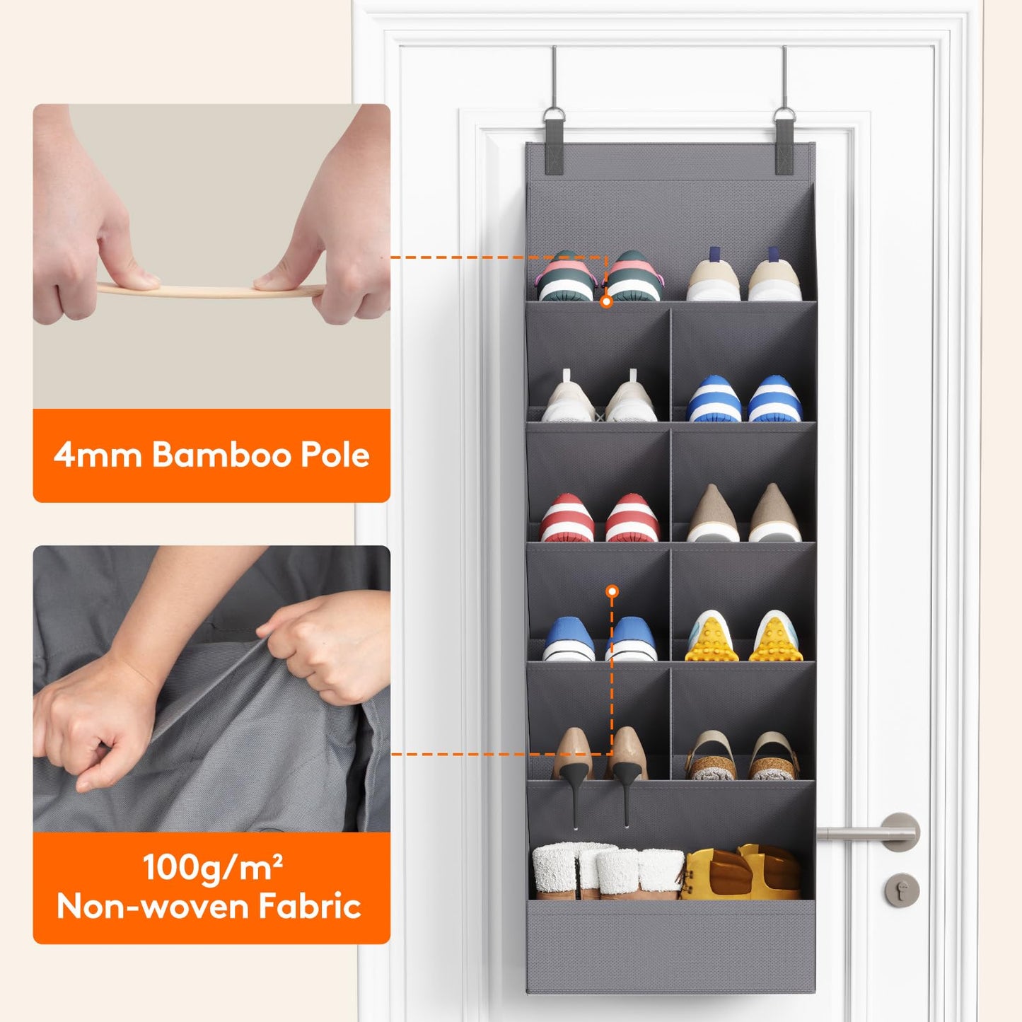 Lifewit Over the Door Shoe Organizers, Hanging Shoe Storage Rack with 11 Pockets, 5 Layers Shoe Holder for Closet Door Includes Boots, Toys