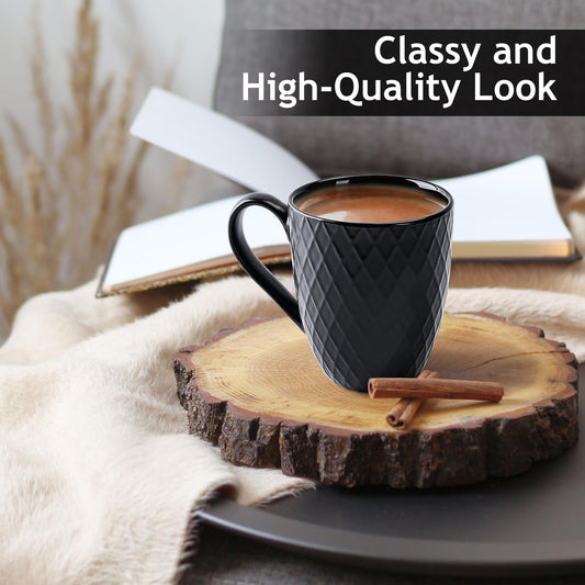 MIAMIO 6 x 400 ml Coffee Mug Set/Mug - Modern Ceramic Mug Matt - Coffee Mug Large - Palmanova Collection (Black)
