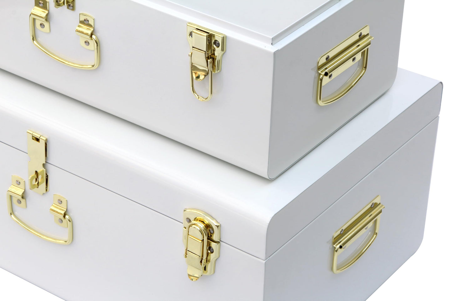 HofferRuffer Pack of 2 Metal Storage Trunk with Lockable Lid & Handles, Heavy Duty Storage Chest for Bedroom, Living Room, Bedding