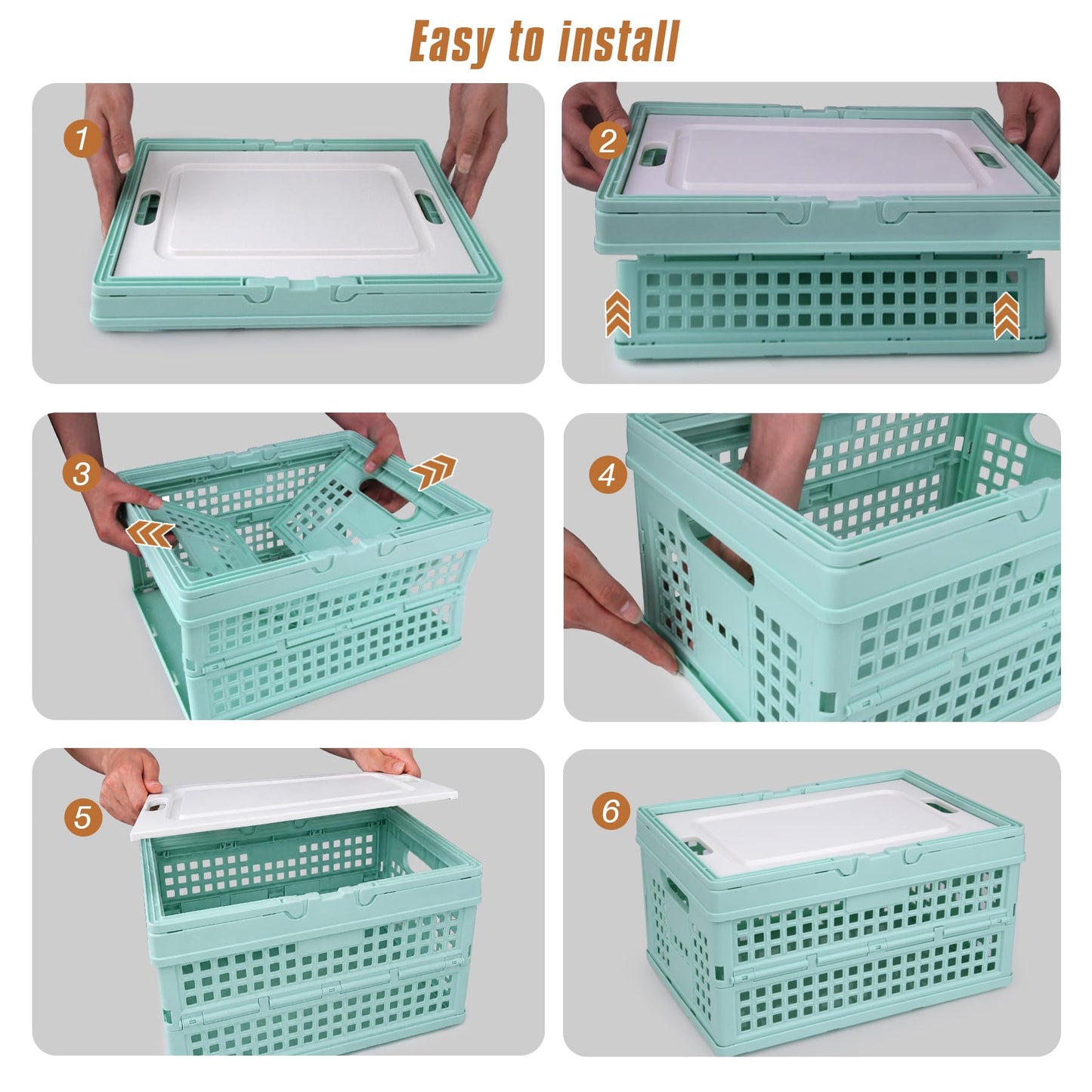 Vivikivi Collapsible Storage Crate,Plastic Storage Box, White-Hollow