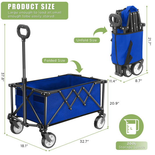 HOFTME Folding Trolley With Wheels,Folding Wagon 100L Capacity All Terrain Wheels with Adjustable Handle & Cover Bag, Picnic Transporter for Holiday