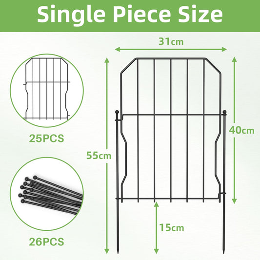 WELDUN Decorative Fences, Total 775CM(L) ? 41CM(H), 25 Pack Metal Garden Fencing for Dogs, Decorative Fences Garden Flower Bed and Animal Barrier, for