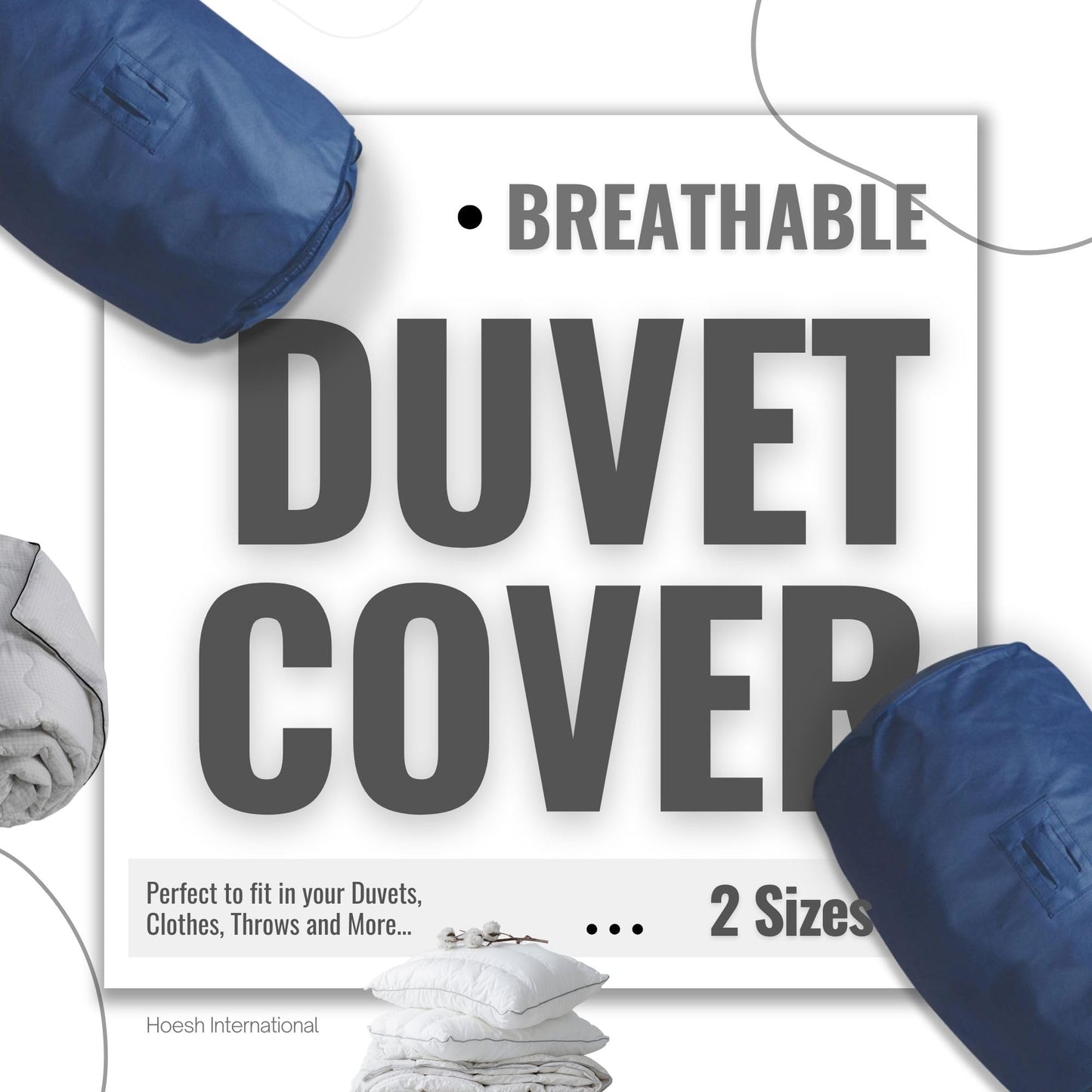 Hoesh UK Navy Double Duvet Storage Bag - Breathable Cotton Under Bed Blanket, Comforter & Quilt Holder Organizer