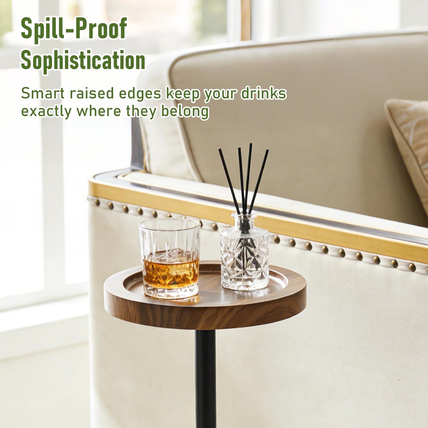 Simcat Small Round Side Table, Drink Table for Small Spaces and Modern Decor (1, Walnut)