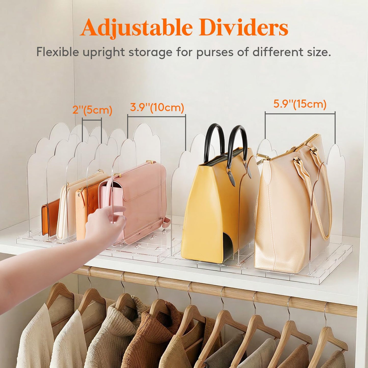 Lifewit Adjustable Handbag Organiser for Wardrobe, 24.7 cm Tall Clear Plastic Purse Organiser for Closet, 4 Pack Bag Shelf Divider in Bedroom/Closet