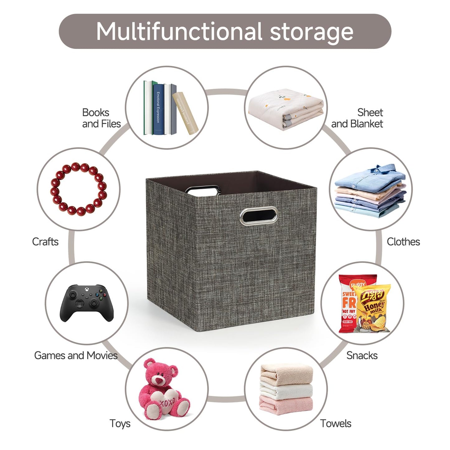 Posprica Storage Basket Bins,13×13 Foldable Storage Boxes Containers for Closet Organizer Shelf Cabinet Bookcase,Thick Fabric Drawer with