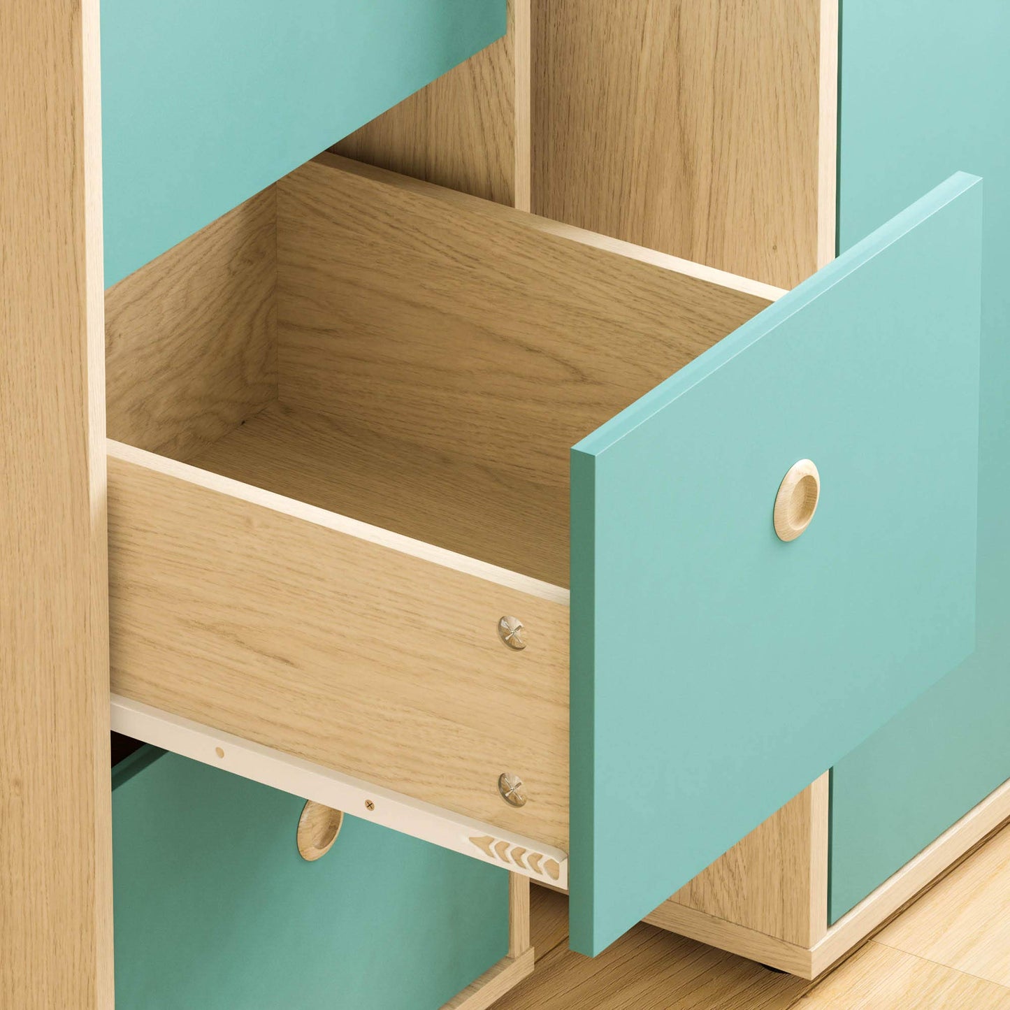 Junior Vida Neptune 3 Drawer Desk Computer Dressing Table PC/Laptop Home Study Workstation Children Kids Furniture (Blue & Oak)